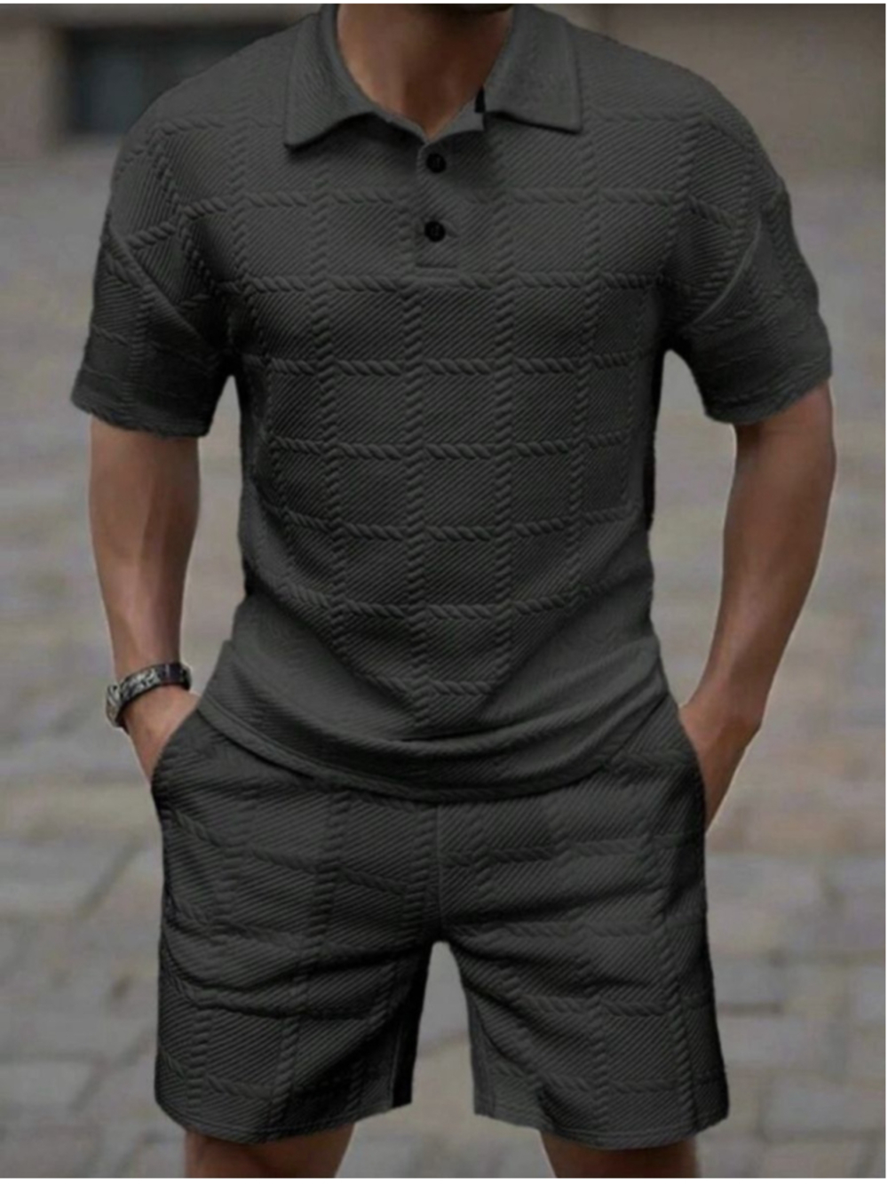 Men's Manfinity Charcoal Polo Shirt & Shorts Set Measures XL (Bag says XXL)